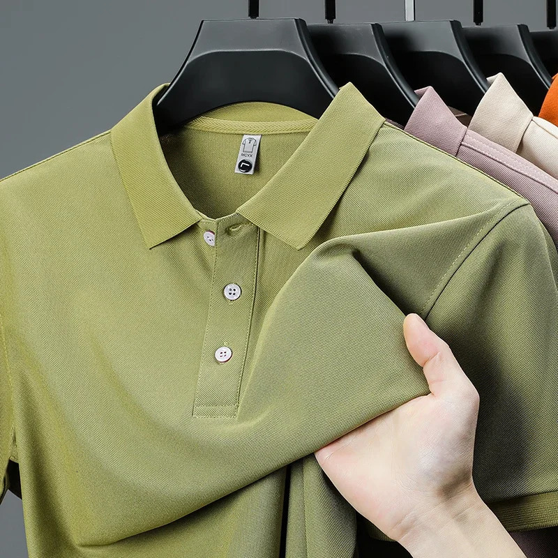 Mens Business Casual Short Sleeved Shirt Solid Color Polo Shirt Fashionable Breathable Comfortable Versatile Top 260305
