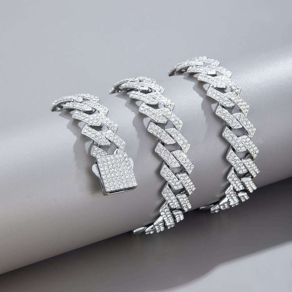Hip-hop Cuban chain 15mm fashion high-quality alloy rhinestone necklace hip-hop jewelry direct from the factory