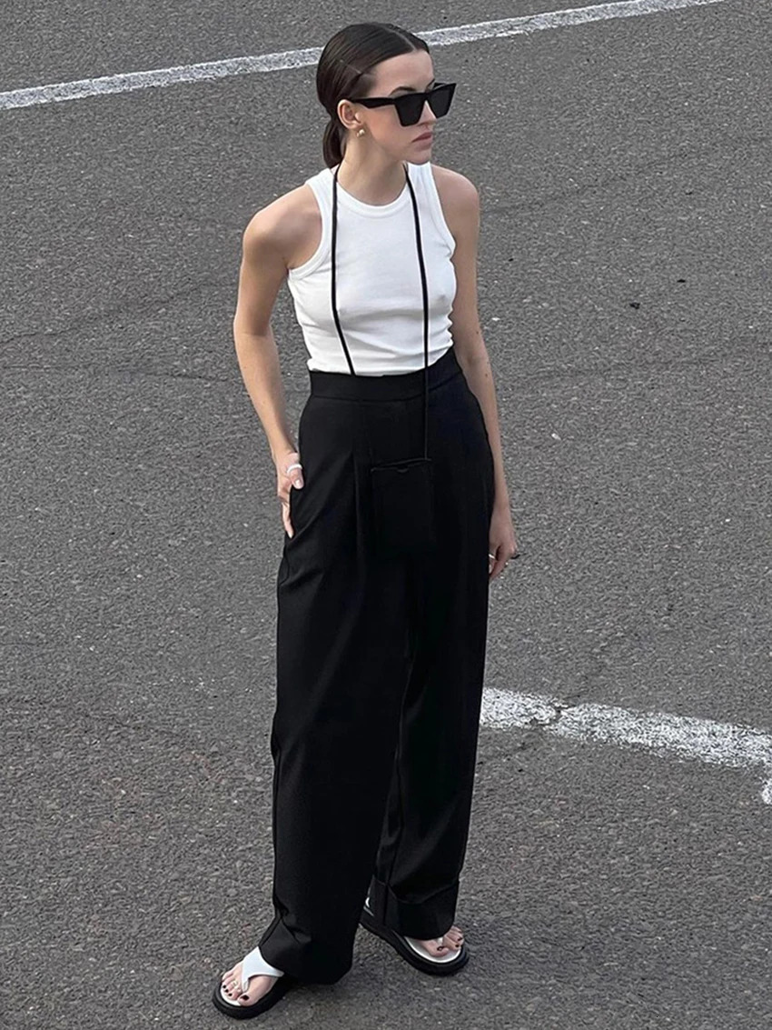 Parc Fee Fashion Loose Black Office Womens Pants Casual High Waist Wide Trousers Elegant Classic Full Length Female 260306