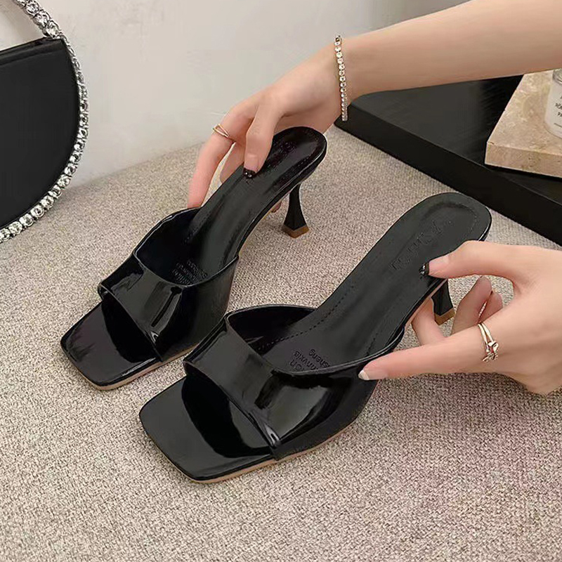 designer sandals high heel sandal luxury patent leather summer fashion women sandale casual daily comfort square toe mid-heel womens shoes size 34-42