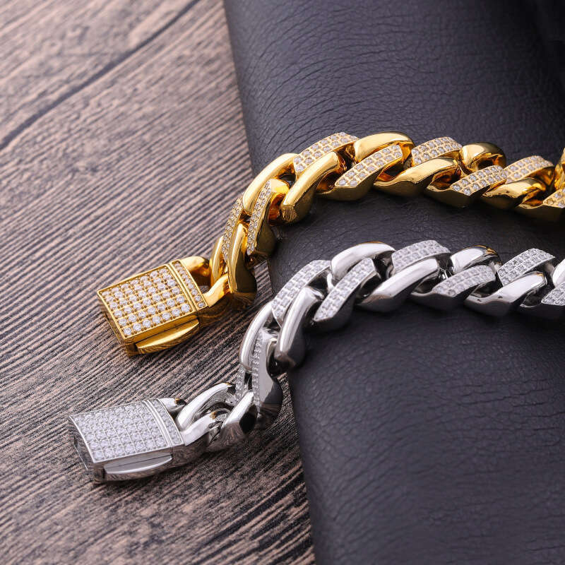 European and American alloy Cuban chain, full diamond, high-quality diamond-studded men's hip-hop style bracelet, cross-border bestseller launch