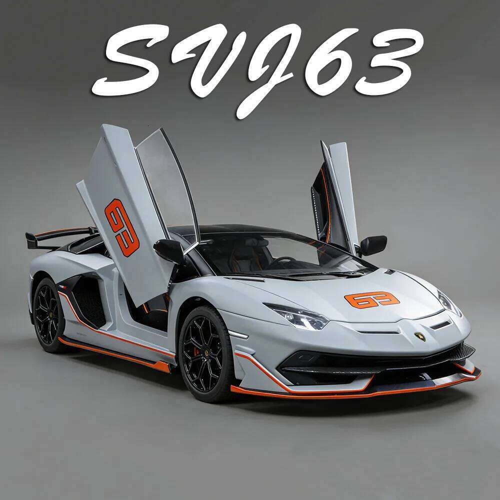 1:24 Lambor SVJ63 SCV12 Miniature Model Alloy Diecast Sports Car Toys Sound Light Pull Back Doors Opened Vehice Children's Gifts Z260306