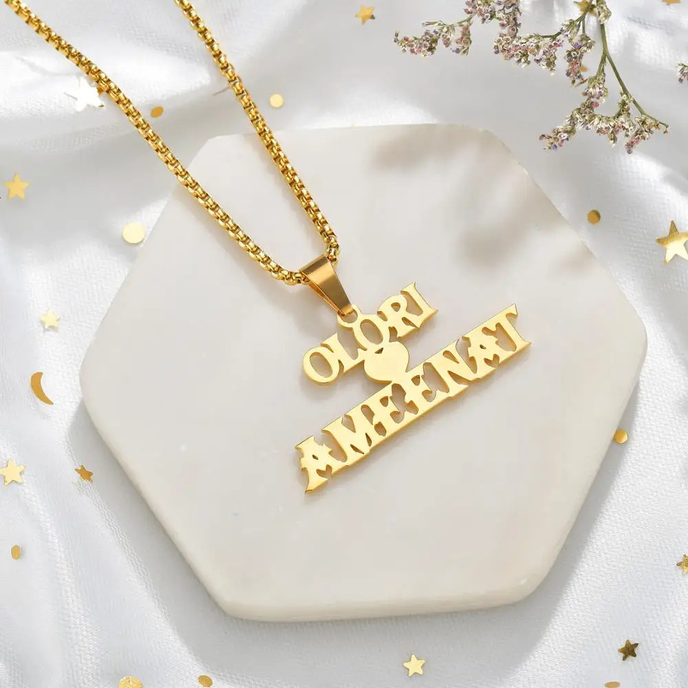 Atoztide Christmas Women Men Personalized Jewelry Stainless Steel Custom Name Pendant Necklaces Square Beads Chain Gifts 260302