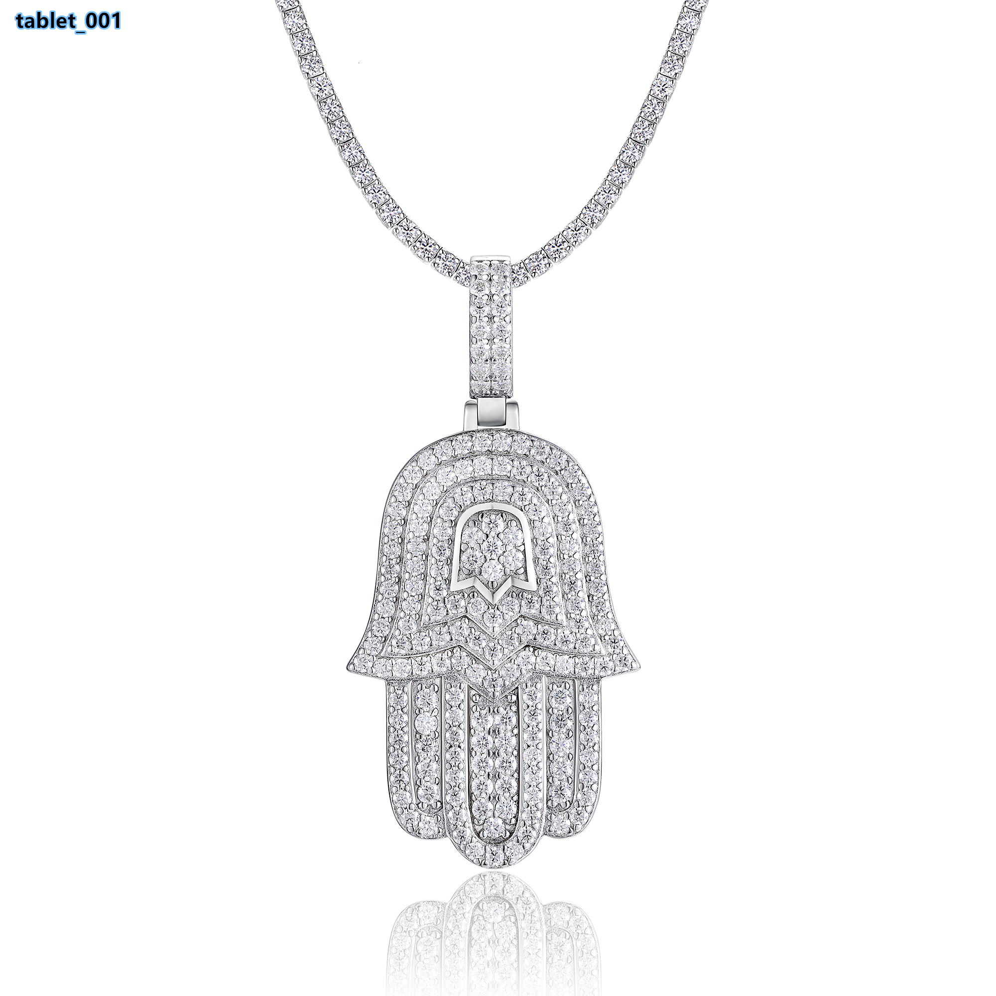 Full Moissanite Hamsa Pendant Necklace 925 Sterling Silver 18K Gold Plated Minimalist Fashion Hip Hop Style GRA Certificate
