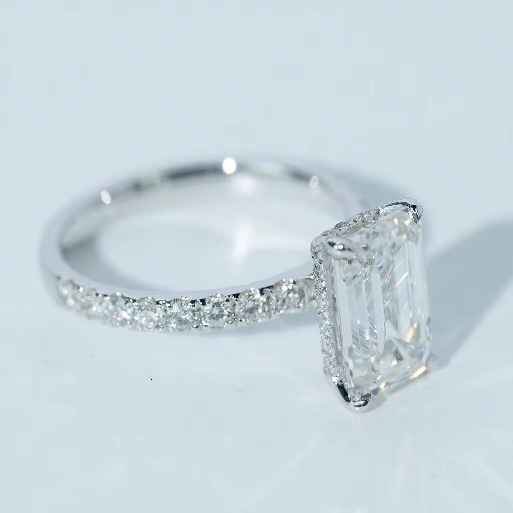 IGI Certified 1CT Vvs Lab Created Diamond Engagement Eemeald Cut Ring 925 Silver Lab Made Diamond Ring Women Jewelry