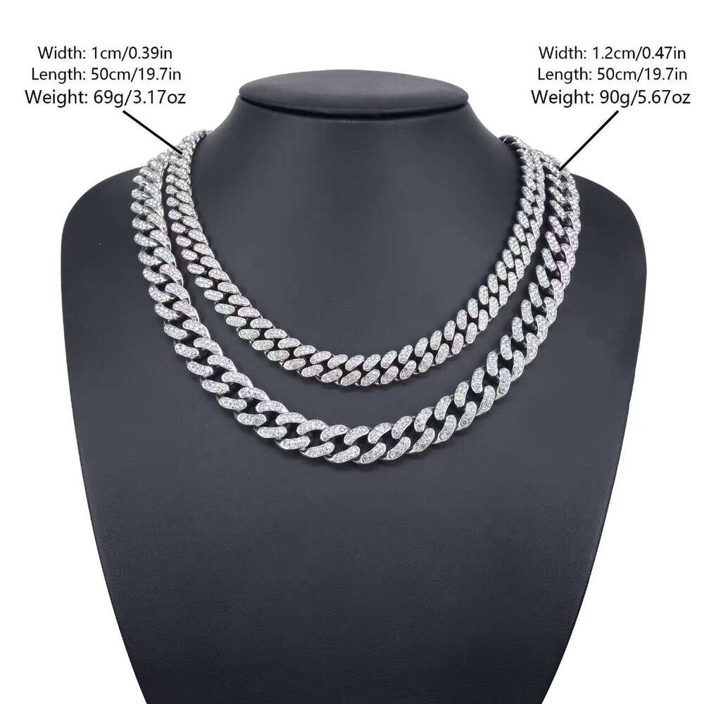 Cross-border jewelry 10mm round thickened new full-diamond necklace, high-quality alloy diamond-encrusted hip-hop Cuban chain