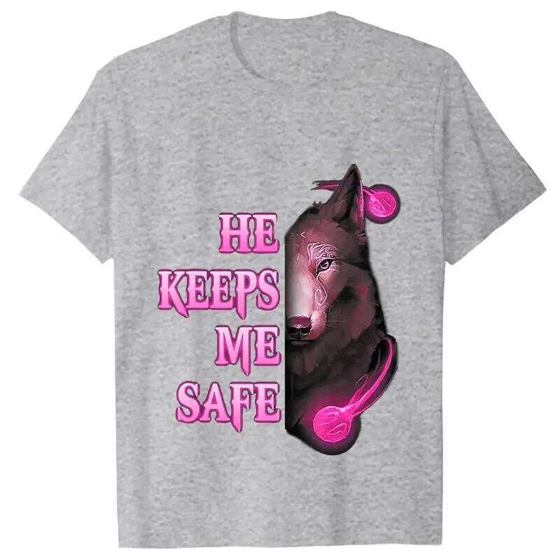 She Strong He Keeps Me Safe Matching T-Shirt Wolf Couple Tshirts Casual Black LOVER Woman Tops Valentine Shirts XJ260306