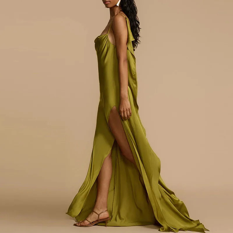 Elegant High Waist Split Women Party Dress Sexy Solid Backless Sleeveless Long Summer Chic Sling Evening Vestidos 260306