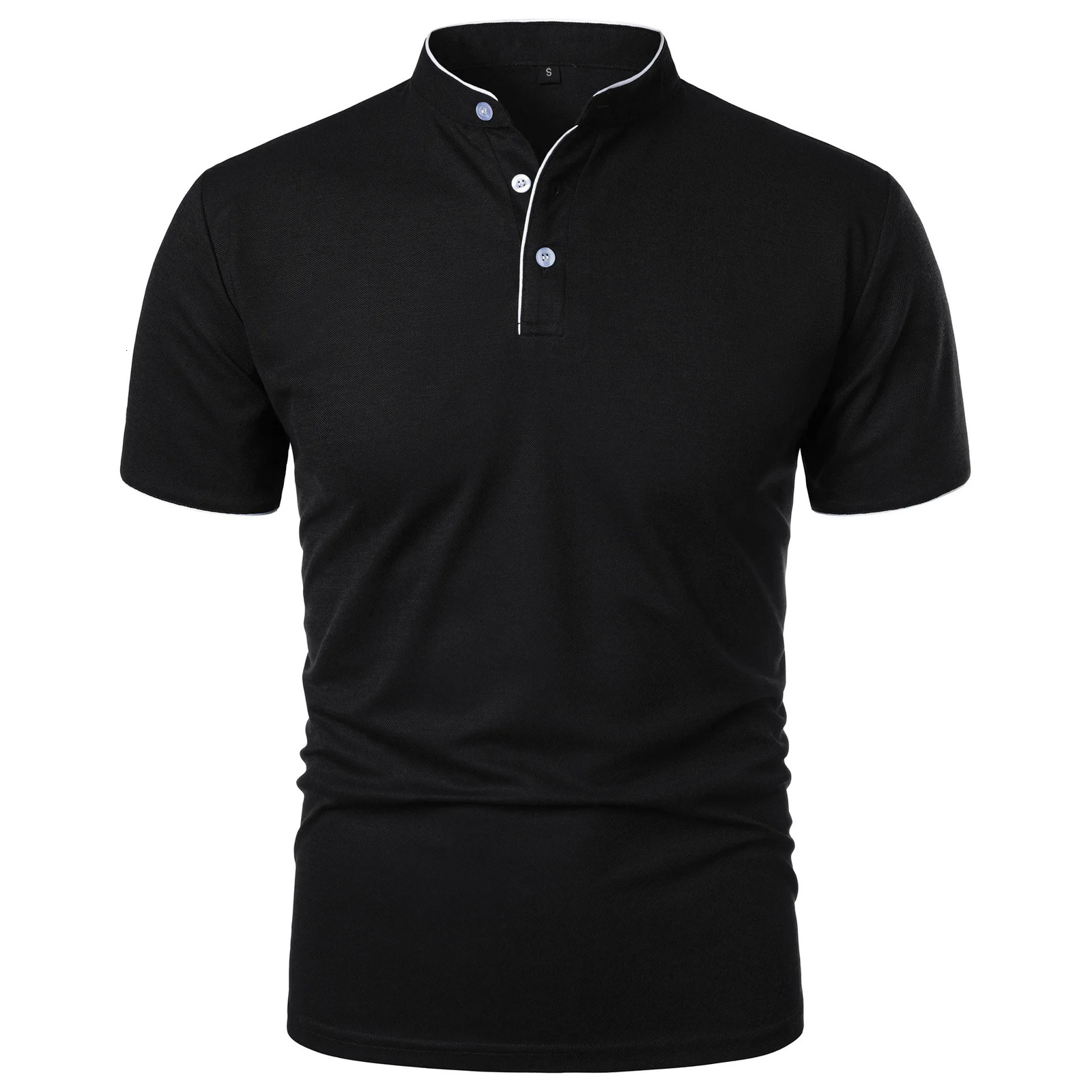 Summer Mens T-Shirt Solid Color Short Sleeve Stand Collar Casual Tees Tops Men Fashion Slim Fit Breathable Lightweight Tshirt 260304