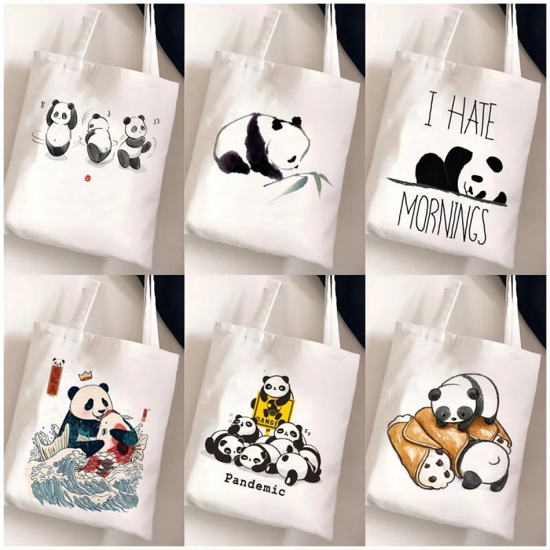 Cute Panda Printed Shopping Bag Graphic Shoulder Bags Students Girls Funny Office Casual Female Large Capacity Handbags 260307