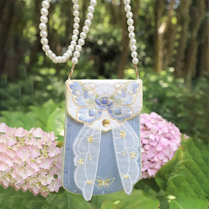 Hanfu Handbag Anime Cosplay Butterfly Pendant Purse Embroidered Bag Retro Chinese Style Fairy Pearl Chain Square 260307