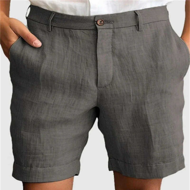 Summer Breathable Casual Linen Shorts Mens Fashionable Zipup Button Daily Leisure Loose Straight Solid Color Men 260306