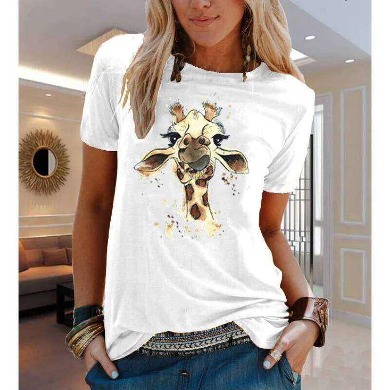 COTTON 100% Animal Flower Print Short Sleeve T-shirt Woman Aesthetic Clothes Women Clothing Graphic T Shirts Oversized Tops XJ260306