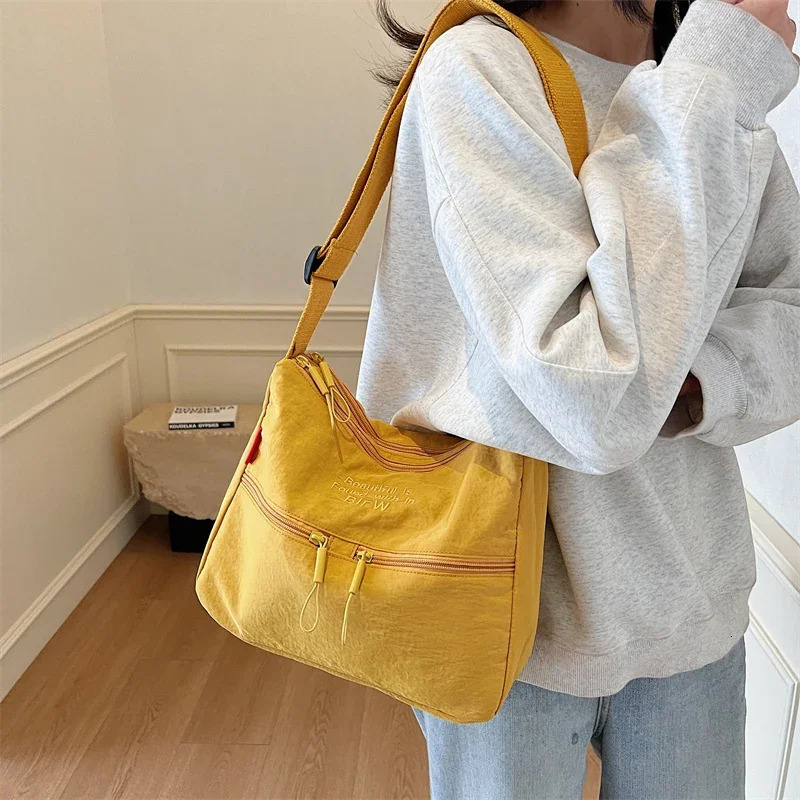 Washed Cloth Shoulder Bag Fashionable Women Travel Pocket Multi Pocket Waterproof Diagonal Cross Bag Casual Soft School Sacoche 260306