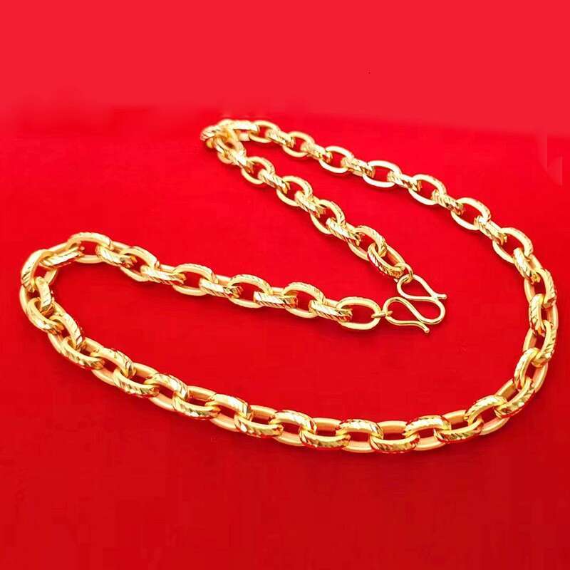 Luxury Men's Necklace Premium Diamond Surface Carved Design Long-lasting Brass Gold-plated Jewelry Domineering Imitation Gold 12mm