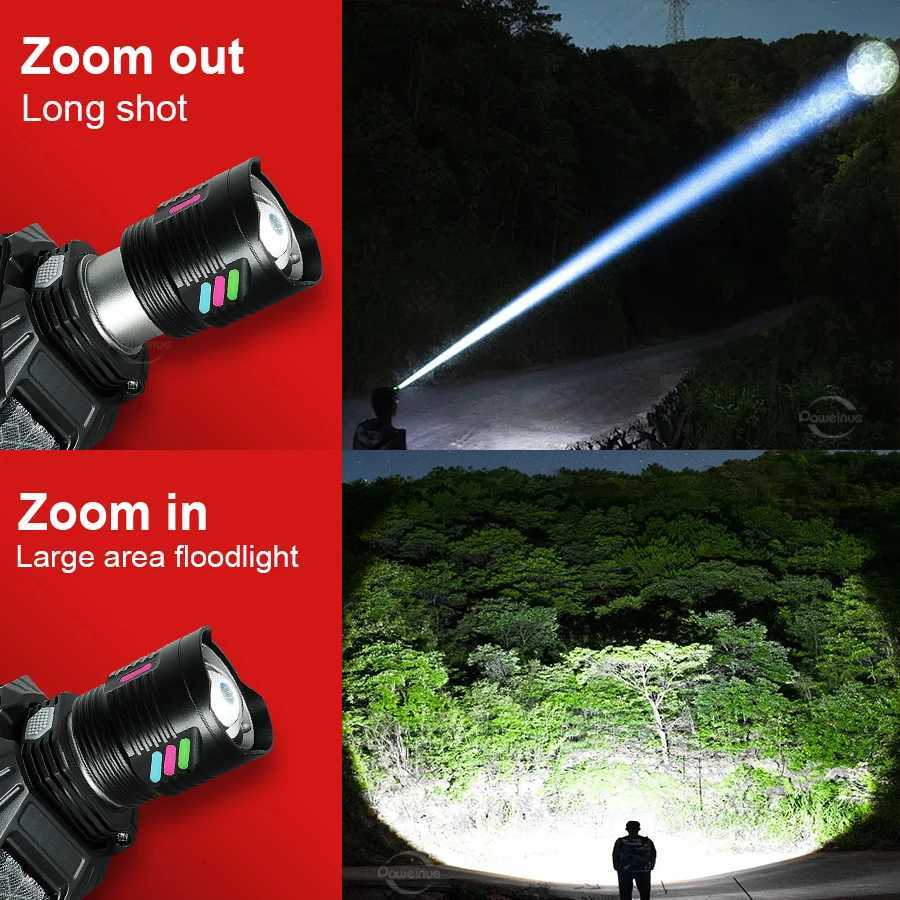 180000000 Most Powerful LED Headlight Ultra Bright Headlamp Long Shot 3000M Rechargeable Head Lantern 18650 Headlight Outdoor H260307