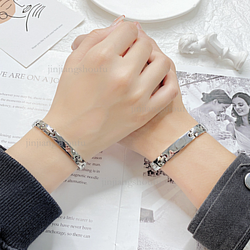 2026 Simple Fashion Stainless Steel Designer Bracelet Luxury Brand Women's Jewelry Trendy Personality Carving Magnetic Couple Bracelet Wholesale 