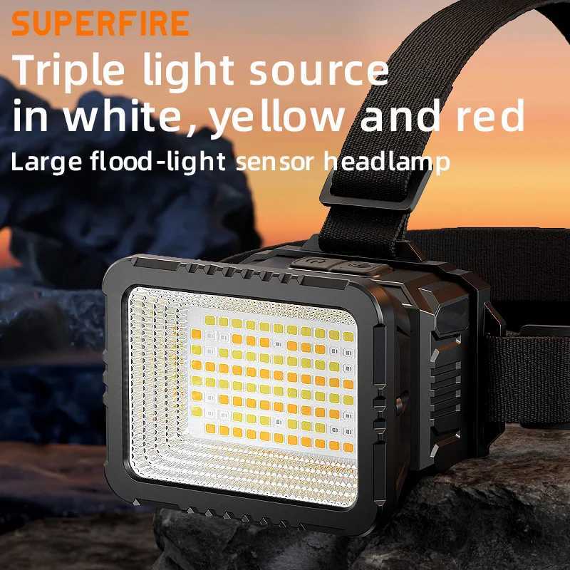 2025 SUPERFIRE FL01 COB Headlamp Super bright Head Flashlight Yellow White headlight Rechargeable led Camping Fishing Head lamp H260307