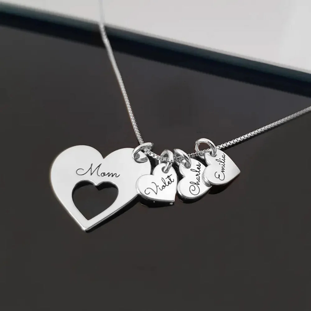 Personalized Name Hearts Necklace For Mom Engraved With Multiple s Names Customized Stainless Steel Jewelry Mothers Day Gift 260302