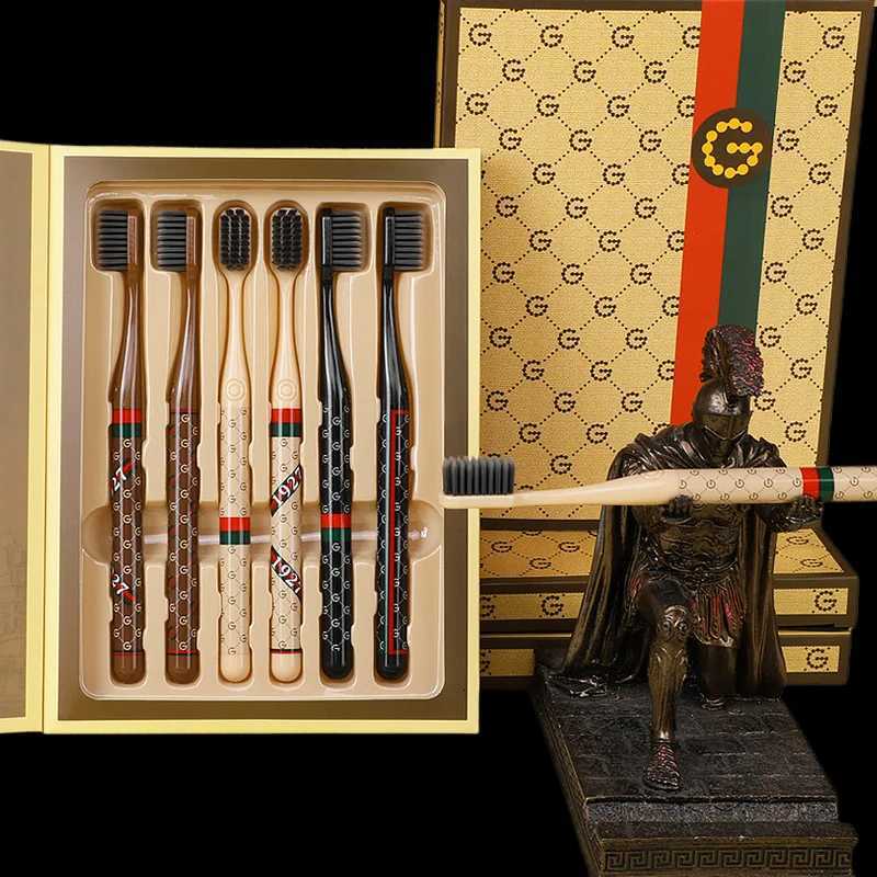 Luxury 6-Piece Toothbrush Set Premium Soft Bristles for Gentle Adult Oral Care Elegant Monogram Gift Box Design for Daily UseT260307