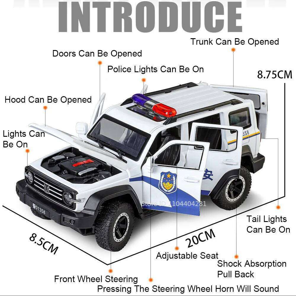1:24 TANK 300 Prado LC250 Alloy Police Car Diecast Models Toys Doors Opened with Sound Light Pull Back Vehices Boy Holiday Gifts Z260306