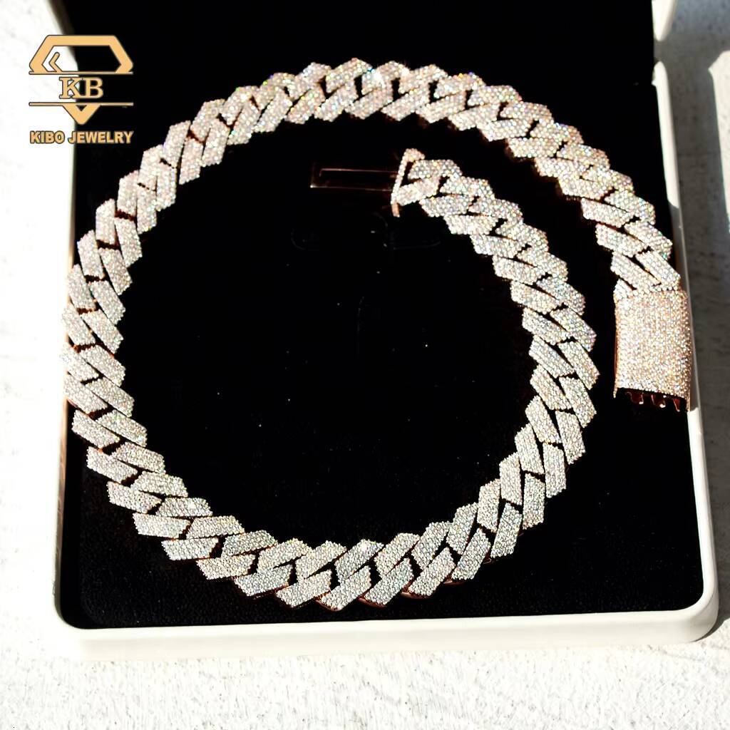 Moissanite Cuban Chain Big 20mm 925 Sterling Silver Rose Gold VVS Moissanite Diamond Hip Hop Moissanite Cuban Link Chain for Men