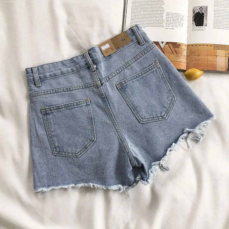 Lucyever Summer Denim Shorts Women Korean Fashion Ripped Holes High Waist Short Jeans Female Casual Street Wide Leg Short Pants 260306