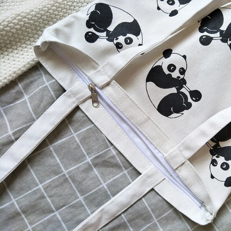 Womens Shoulder Bags Cartoon Panda Print Cute Kawaii Chinese Verstaile Canvas Large Capacity Portable Handbags For Girl 260307