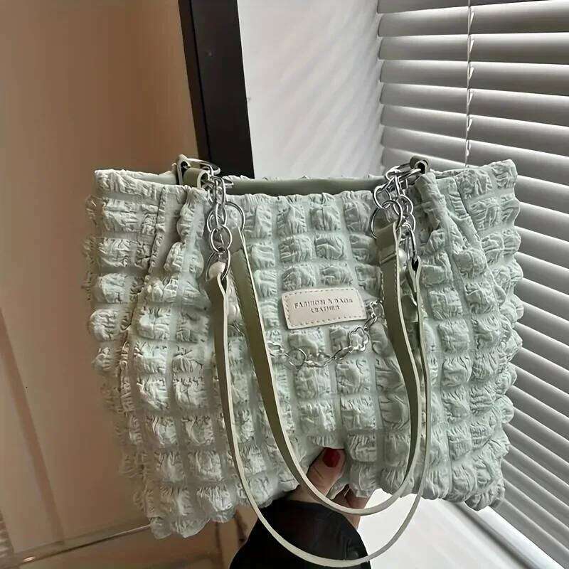 Fashionable Bubble Pleated Women's Shoulder Bag, Simple and Versatile Handbag, Large Capacity Casual Commuting Tote Bags XJ260306