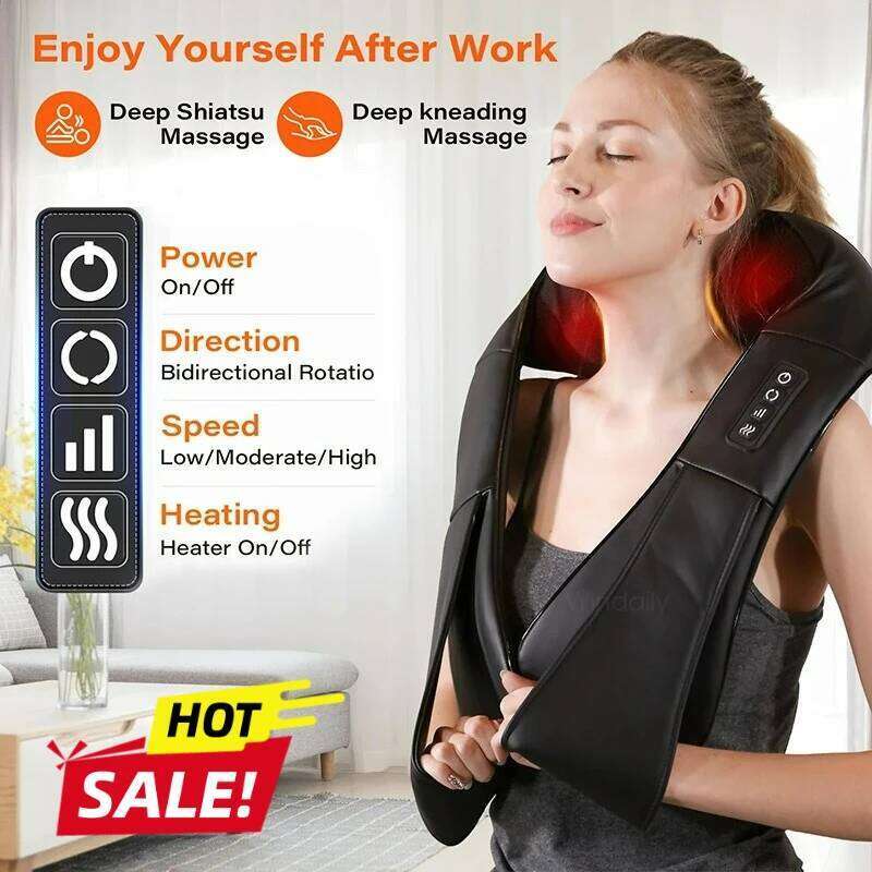 4D Shiatsu Neck and Shoulder Massager With Heat Electric Back Massagers Kneading Massage Pillow Full Body Muscle Home Car Use 26Y0307