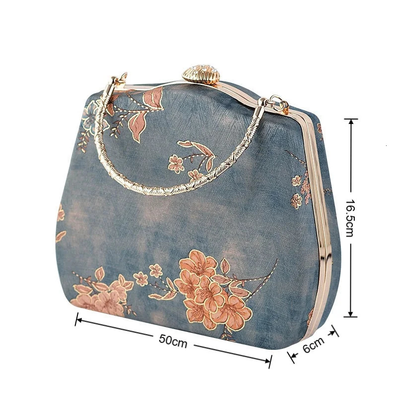 Fashion Women Embroidery Evening Bags Silk Clutch Purse for Bride Chain Shoulder Laides Case Top Handle Wedding Party Handbag 260307