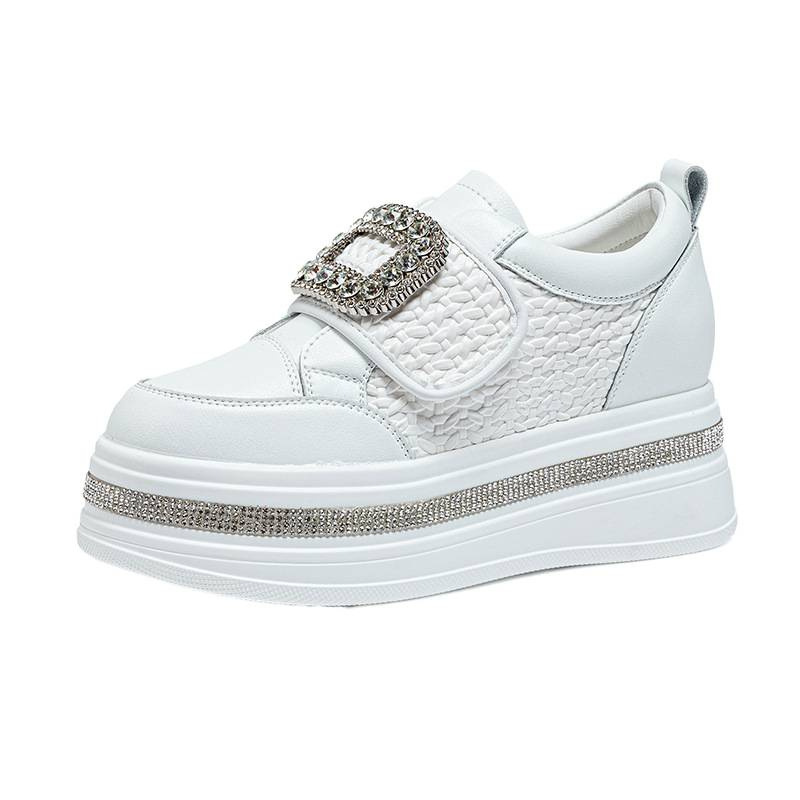 2026 Women's Rhinestone Buckle Platform Sneakers, Hidden Wedge Heel Casual Shoes Sizes 35-40