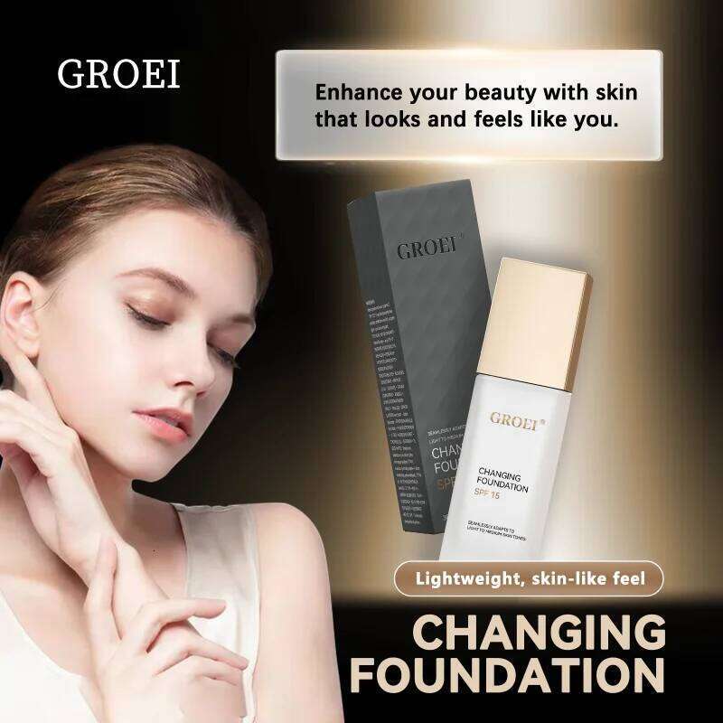 GROEI Changing Foundation SPF 15 - 30ml Adaptive Color Makeup, Auto-Match Your Skin Tone, Lightweight Cover Blemishes & Redness 26L0306