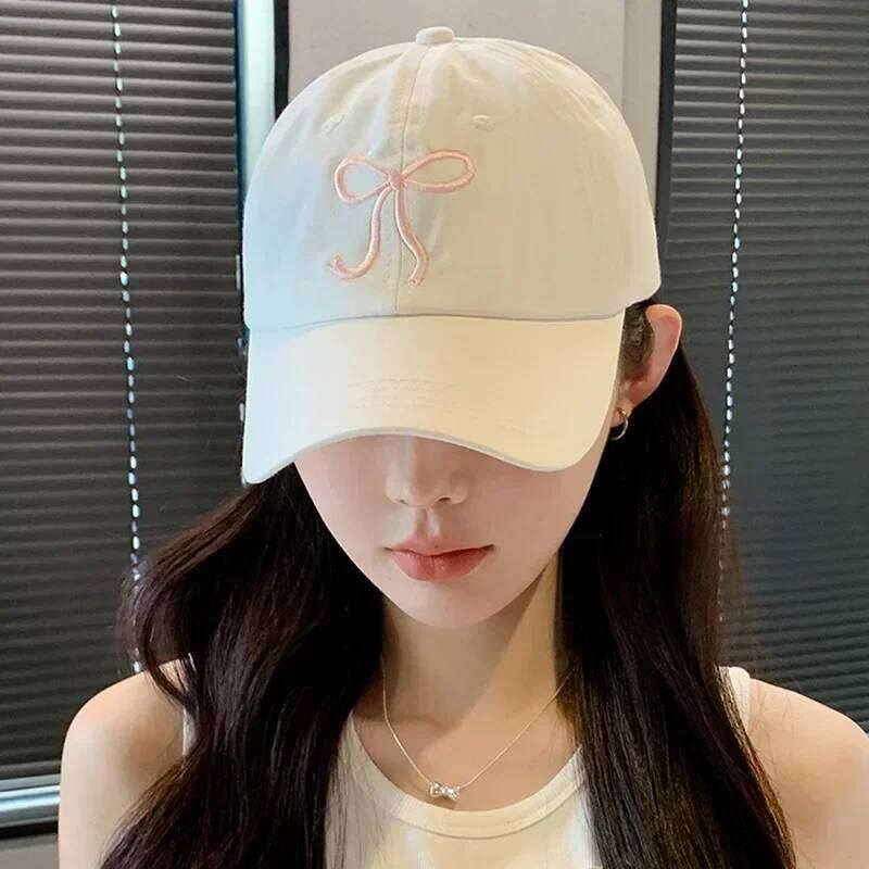Bows Embroidered Women Baseball Girls High Ponytail Hat Adjustable Half-Hollow Top Children's Peaked Cap Summer Visor Caps Y260304