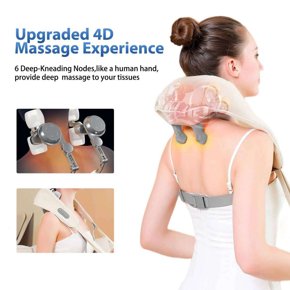 Shiatsu for Tissue Cordless Neck and Shoulder Massager with Heat 4D Deep Electric Kneading Massage 26Y0307