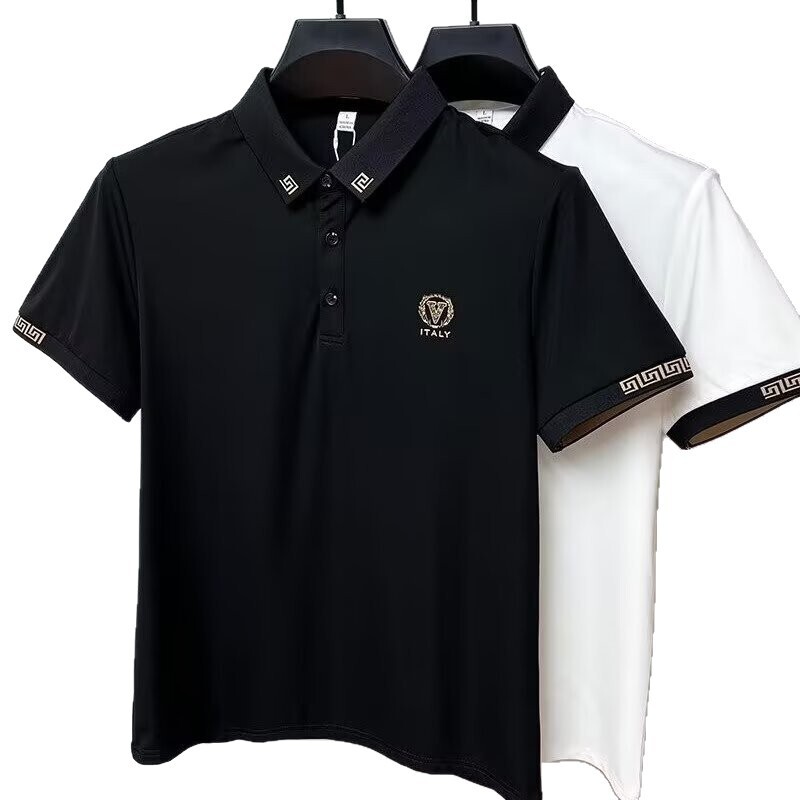 Luxury Brand Designer Clothes Men's Ice Silk Polo Shirt With Collar, 2025 Summer New Style, Men's Short-Sleeve Trendy Slim-Fit Top