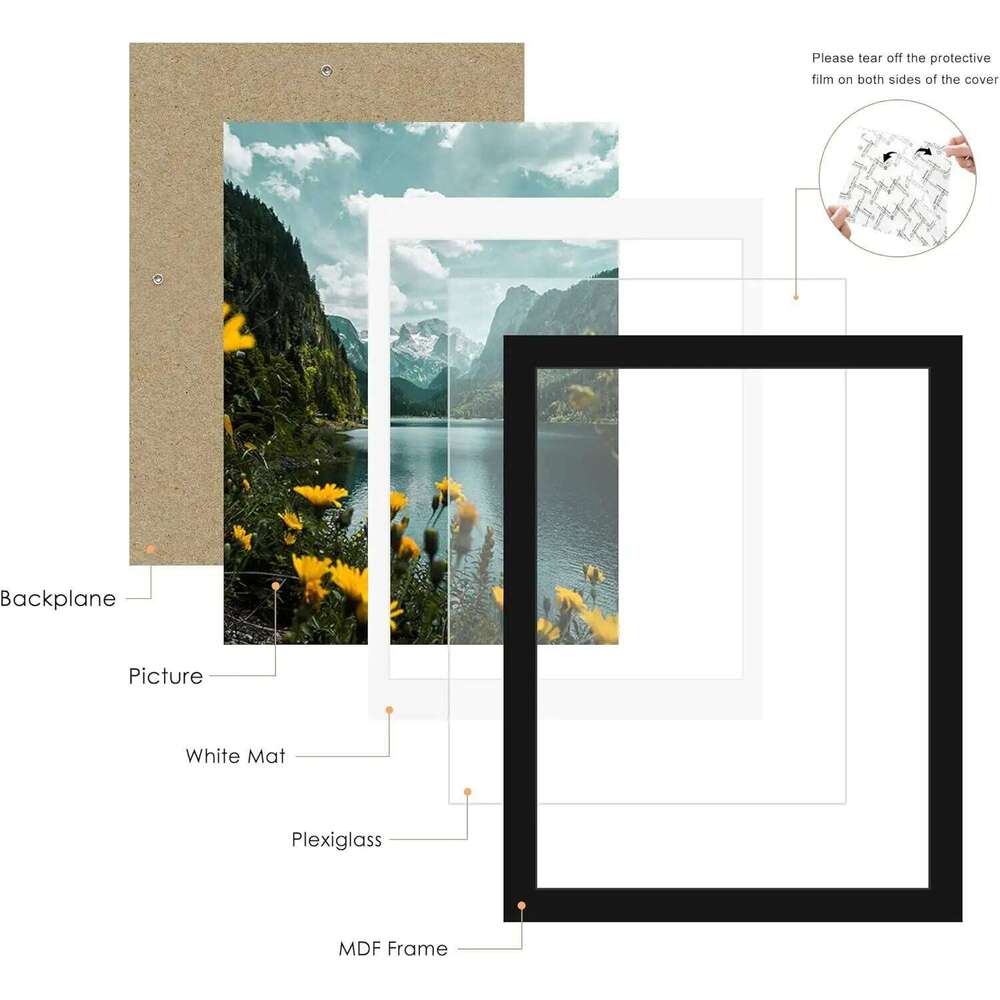 Picture 3 Pack, Black Poster Frame with Mat 16x20 or 18x24 Photos, Wall Mounting for Home Decor H260306