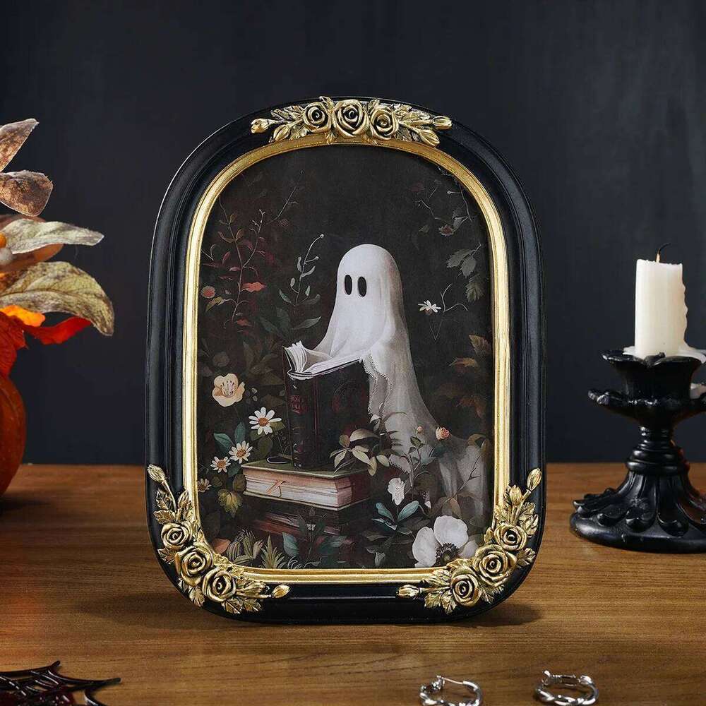 1PC,Halloween Decor Resin material ghost Reading rose arched home desktop decoration photo frame ornament H260306