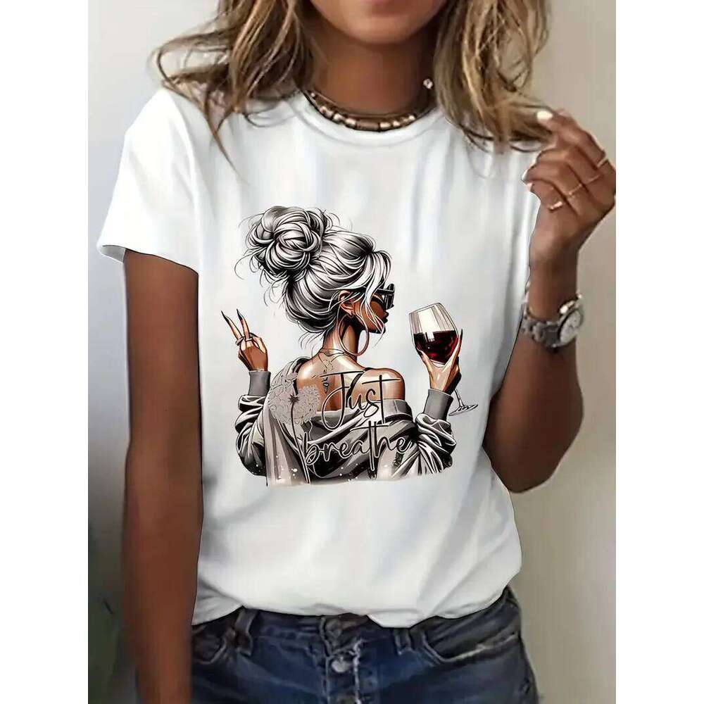 y2k 90s 2000s Hot Sale Fashion Tshirt Artistic Wine Drink T-shirt Print Short Sleeve T Shirt Clothing Top Tee XJ260306 XJ260306