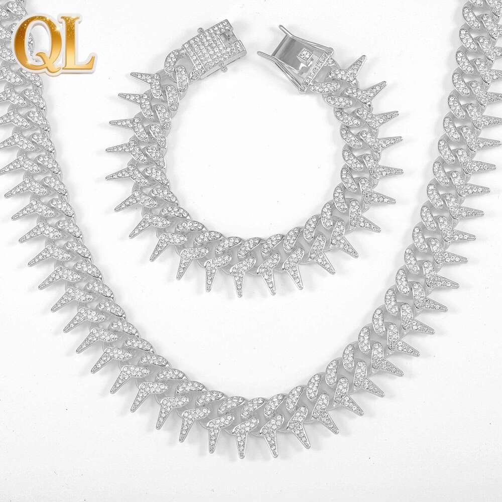 High-Quality Thorn Hip-Hop Blade Full Diamond Exaggerated Men's Necklace European and American Hot-Selling Manufacturer Wholesale