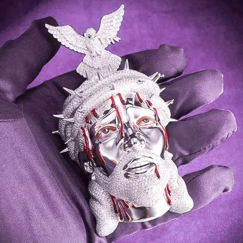 Hip Hop Fine Jewelry Passd Diamond Tester 925 Sterling Silver Iced Out VVS Moissanite Enamel Jesus Pendant for Men