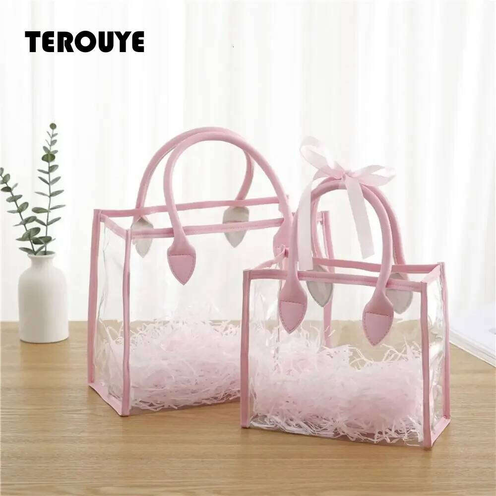 Waterproof Transparent Gift Bag Large Capacity Portable Shopping Bags Reusable Lightweight Handhold Packaging Tote Women TEROUYE