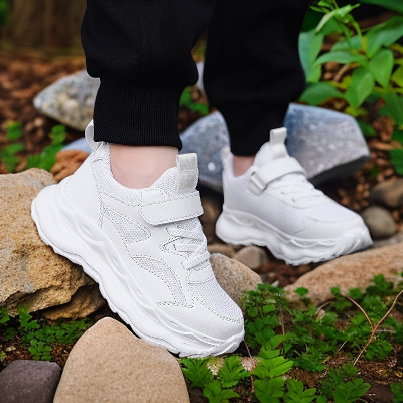 Free shipping Boys and girls' sports shoes, breathable mesh shoes, soft-soled campus breathable mesh white shoes Teenagers sports spring autumn S
