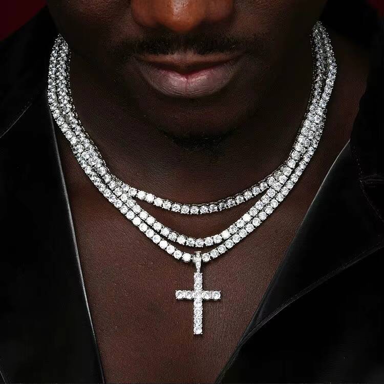 MOC Hip Hop Moissanite Cross Pendant 925 Sterling Silver VVS Moissanite Cross Jesus Christian Religious Pendant for Women Men