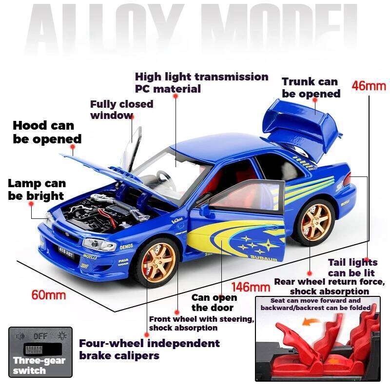 JDM 1/32 Subaru Impreza WRX STI Rally Supercar Diecast Model Alloy Metal Car Sound & Light Collection Hobby Birthday Gift Friend Z260306