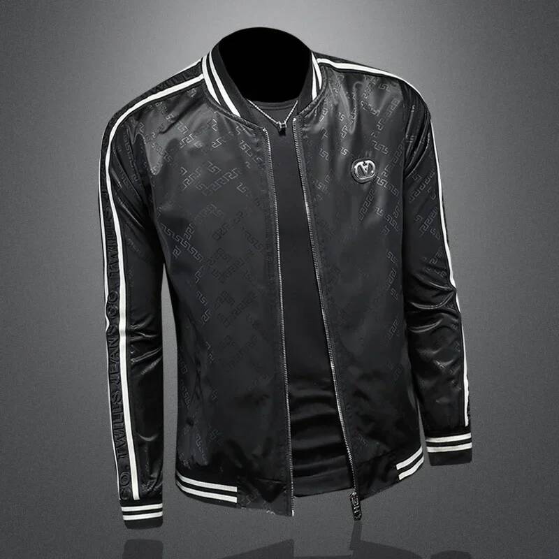 2025 Autumn New Floral Men Fashion Vintage Business Bomber Jacquard Masculinas Casual Slim Jacket Coat Man M-4XL