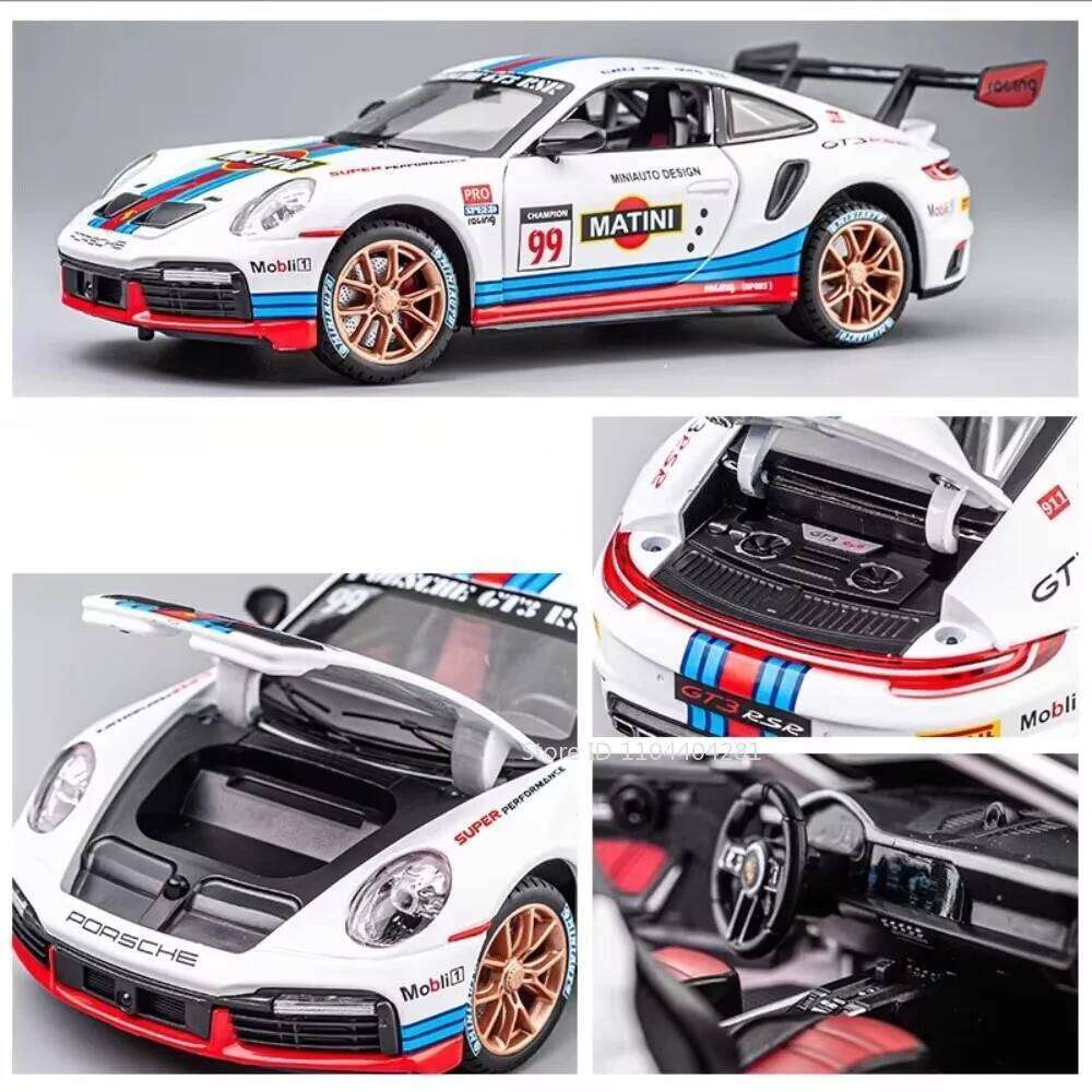 1:24 911 GT3 RSR Cayenne Car Toys Diecast Alloy Model Doors Opened with Sound Light Pull Back Vehices Children's Gift Collection Z260306