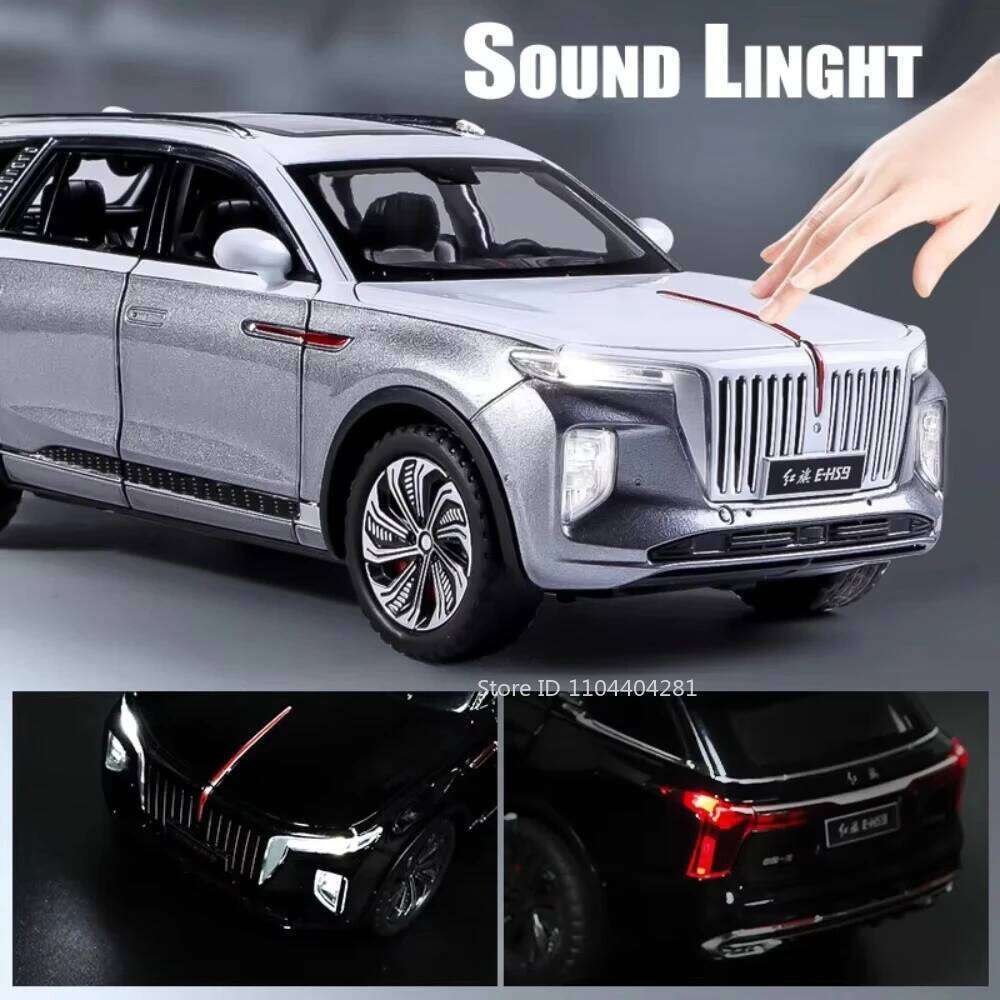 1:24 HONG QI E-HS9 H9 Car Toy Diecast Alloy Model with Sound Light Pull Back 6 Doors Opened Miniature Models Friend Holiday Gift Z260306