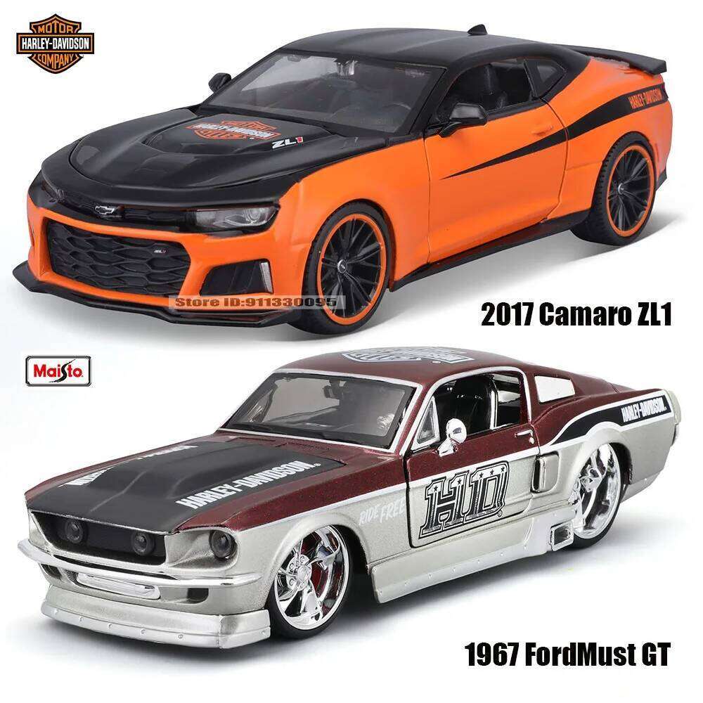 Maisto 1:24 Harley joint venture 2017 Chevrolet Camaro ZL11967 Ford Mustang GT Alloy car model decoration collection toys gifts Z260306
