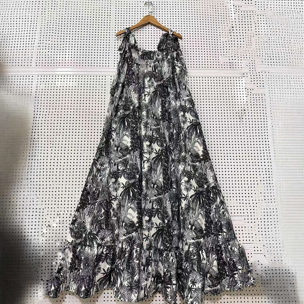 2026 Spring/Summer Designer's Retro Plant Printed Sexy Strap Summer a3 Women's Fashion Loose A-line Skirt